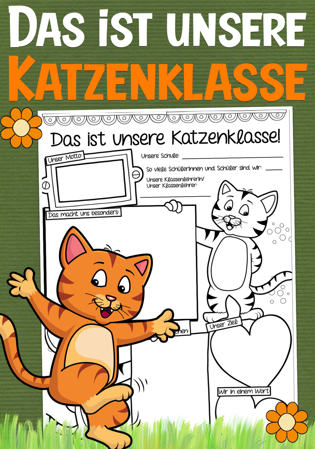 Katzenklasse Klassentier Katze Arbeitsblätter Klassenvorstellung Klassenmaskottchen Grundschule