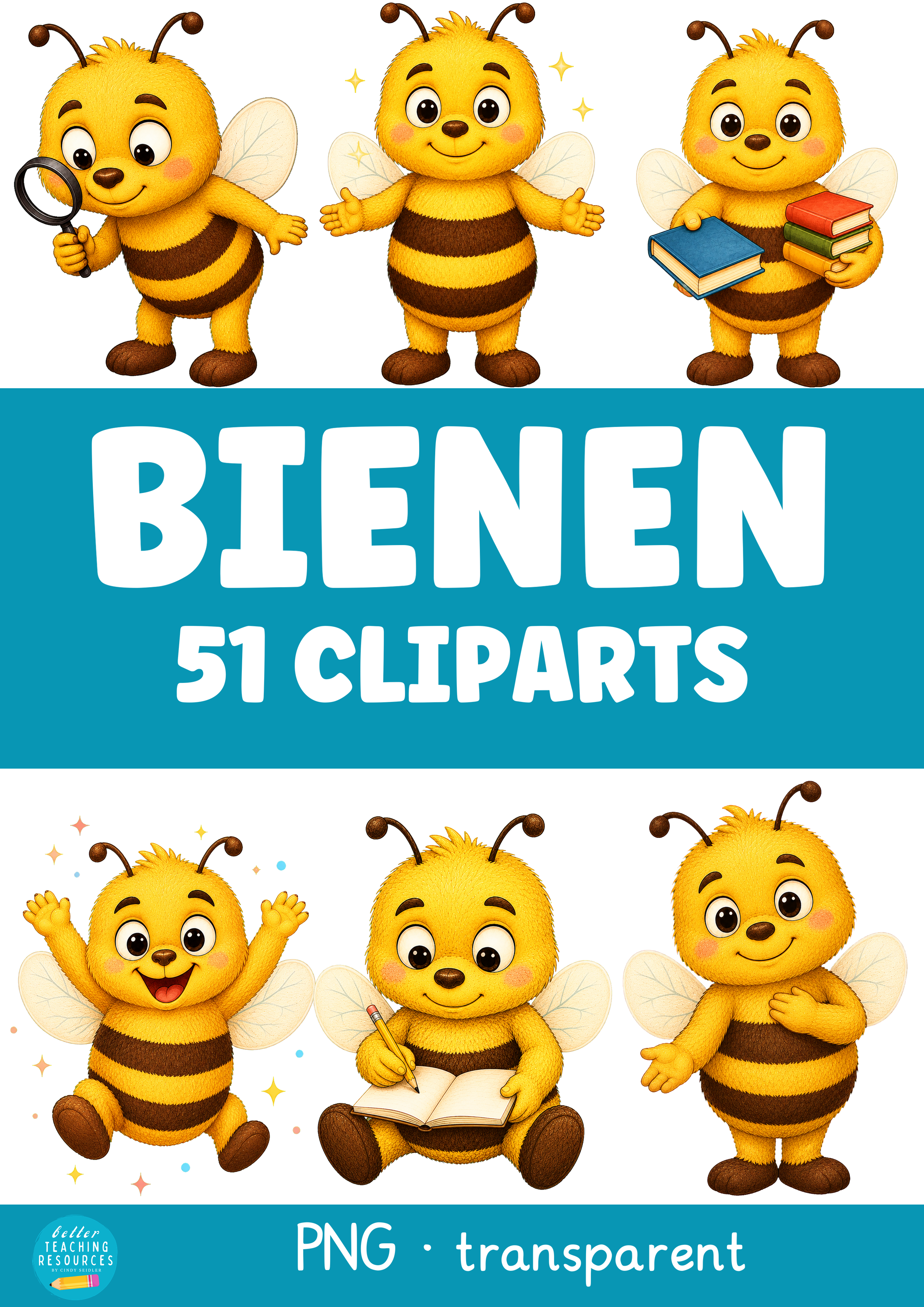 Bienen Cliparts – 51 PNGs mit Gefühlen für deine Bienenklasse