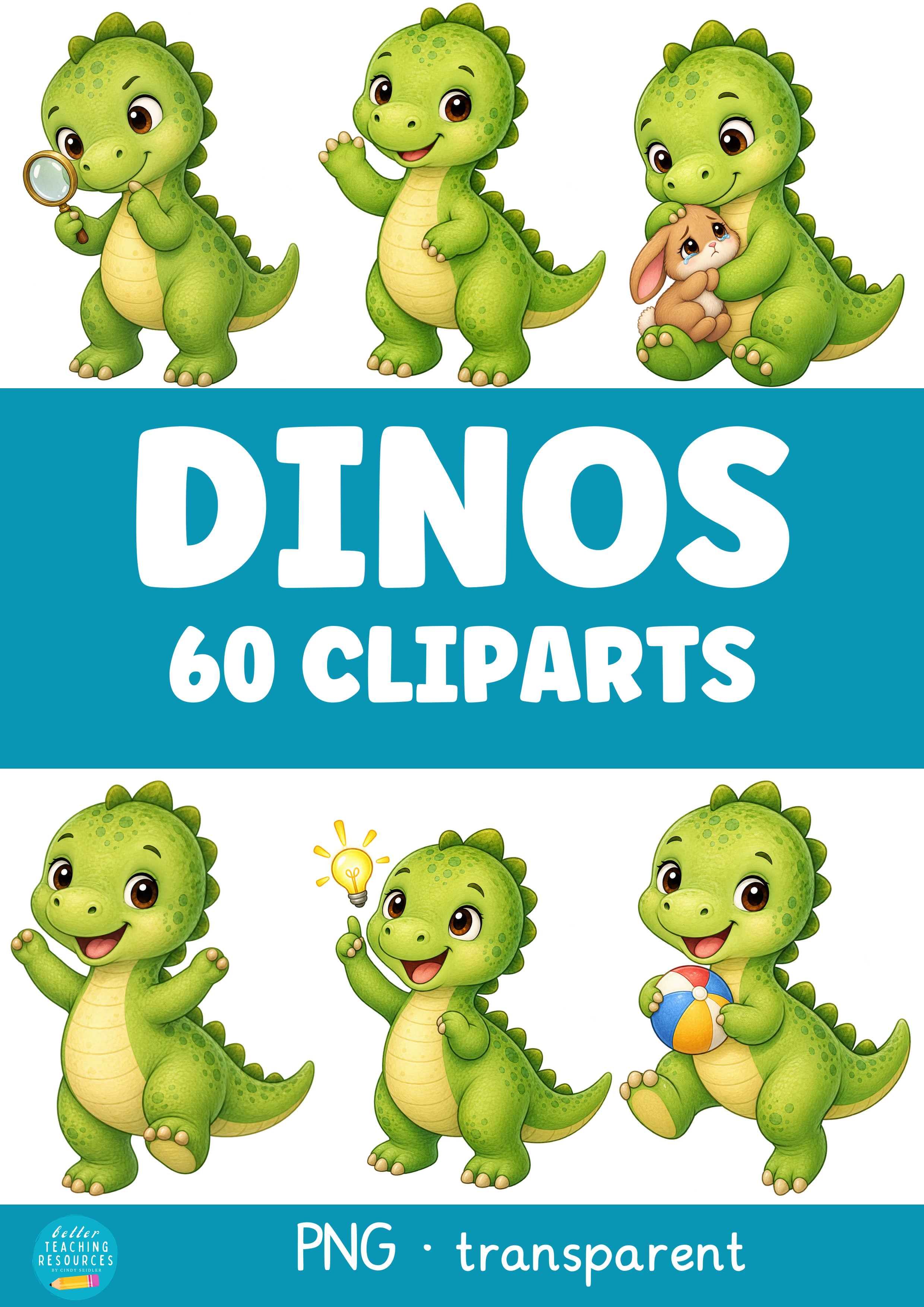 Dino Cliparts – 60 PNGs mit Gefühlen für deine Dinoklasse