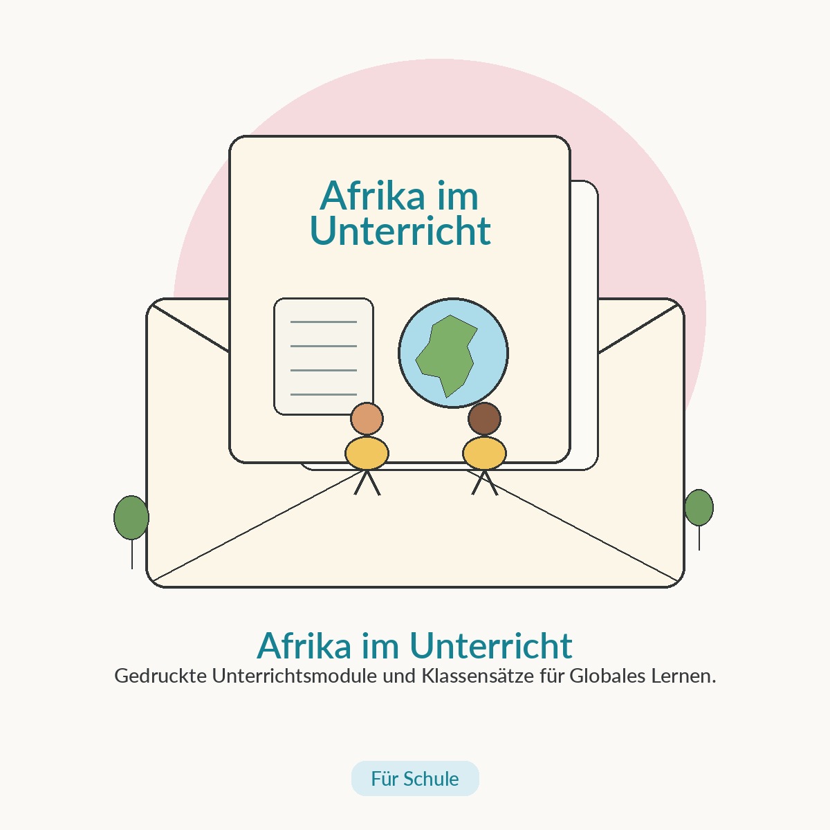 Illustration: Unterrichtsmodul mit Globus und Afrika-Karte – gedruckte Klassensätze für Globales Lernen