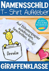 Namensschilder für die Giraffenklasse mit dem Klassentier Giraffe.