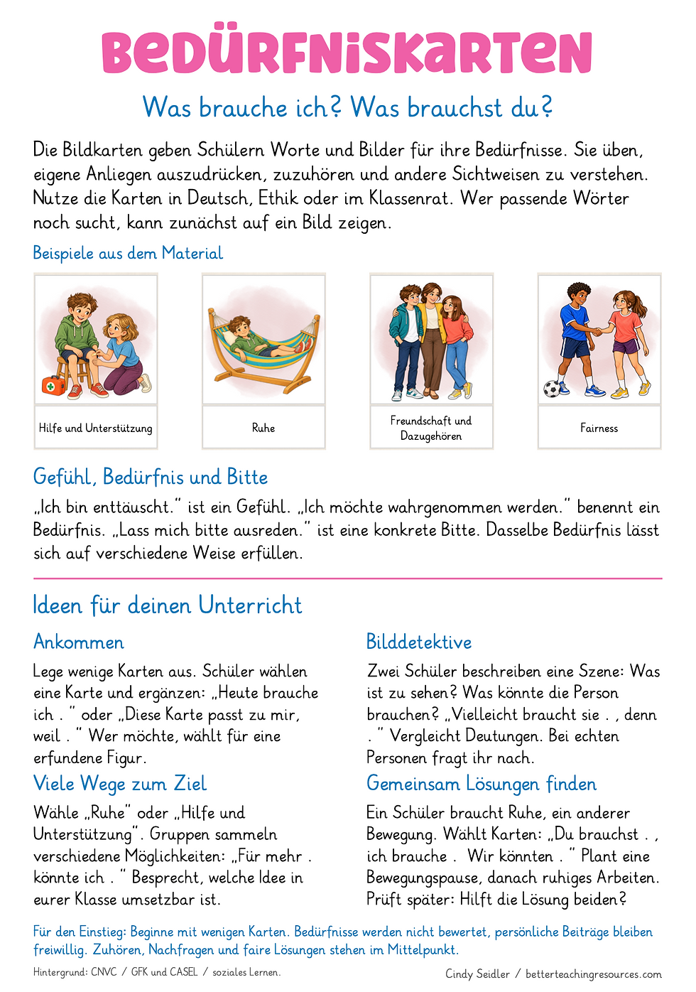 Bedürfnisse Bildkarten für Ethik und soziales Lernen Unterrichtsmaterial Grundschule
