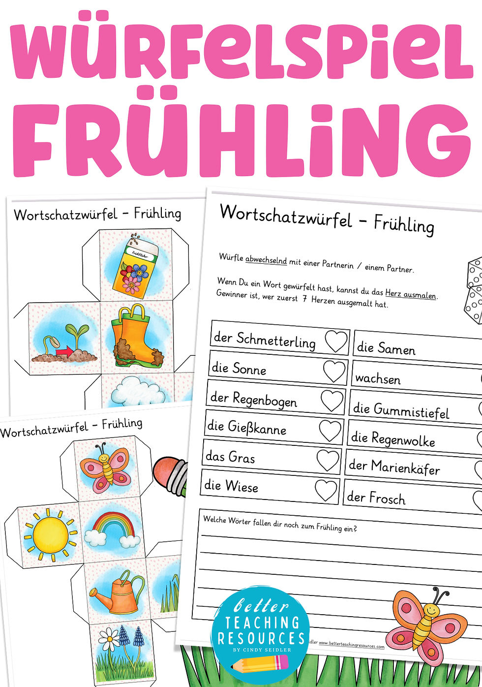 Würfelspiel Frühling Bastelvorlagen und Arbeitsblätter Deutsch Unterrichtsmaterial 1. Klasse