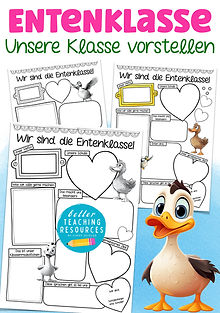 Entenklasse Klassentier Ente Klassenmaskottchen Material Arbeitsblätter für die Grundschule - Klasse vorstellen kreatives Schreiben I Cindy Seidler