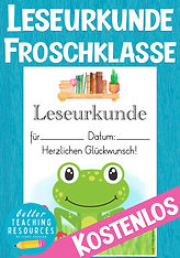 Leseurkunde für die Froschklasse mit dem Klassentier Frosch.