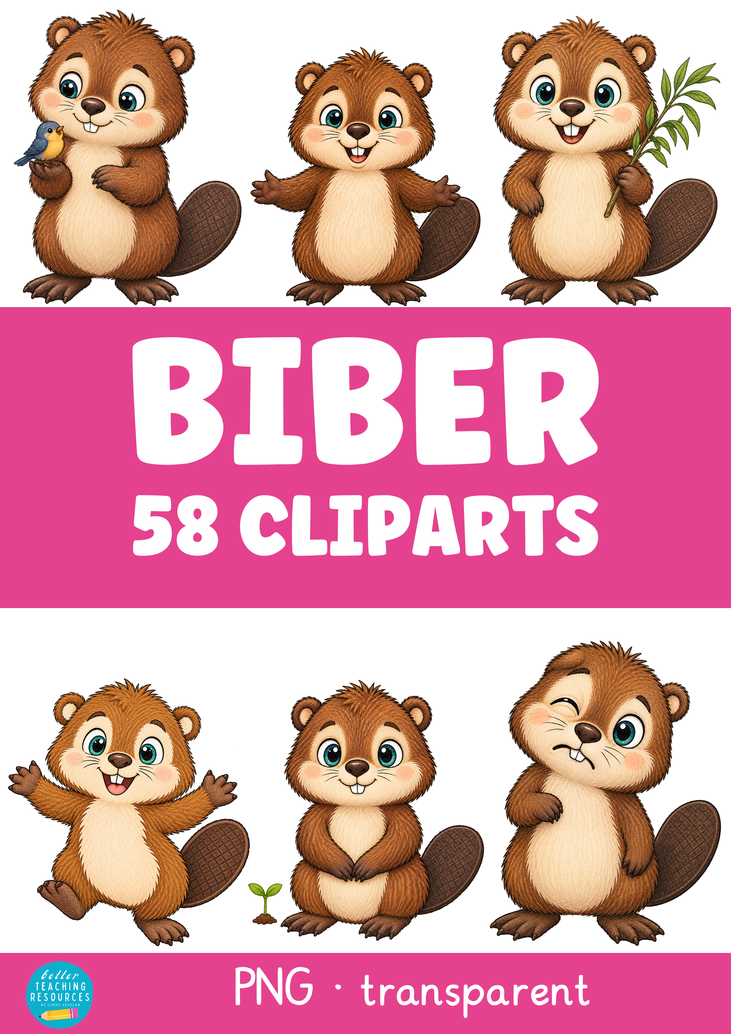 Biber Cliparts – 58 PNGs mit Gefühlen für deine Biberklasse