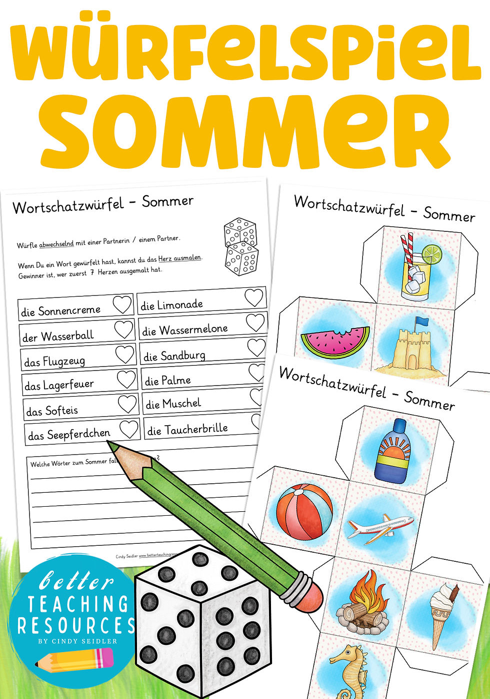 Sommer Würfelspiel Wortschatz fördern Deutsch Grundschule Deutsch als Zweitsprache Unterrichtsmaterial