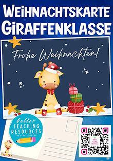 Postkarte Deutsch Grundschule Weihnachten Klassentier Giraffe / Giraffenklasse