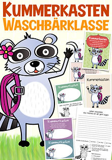 Waschbärklasse Grundschule Kummerkasten - Bastelvorlage für das Klassentier / Classroom Management Klassentier Waschbär