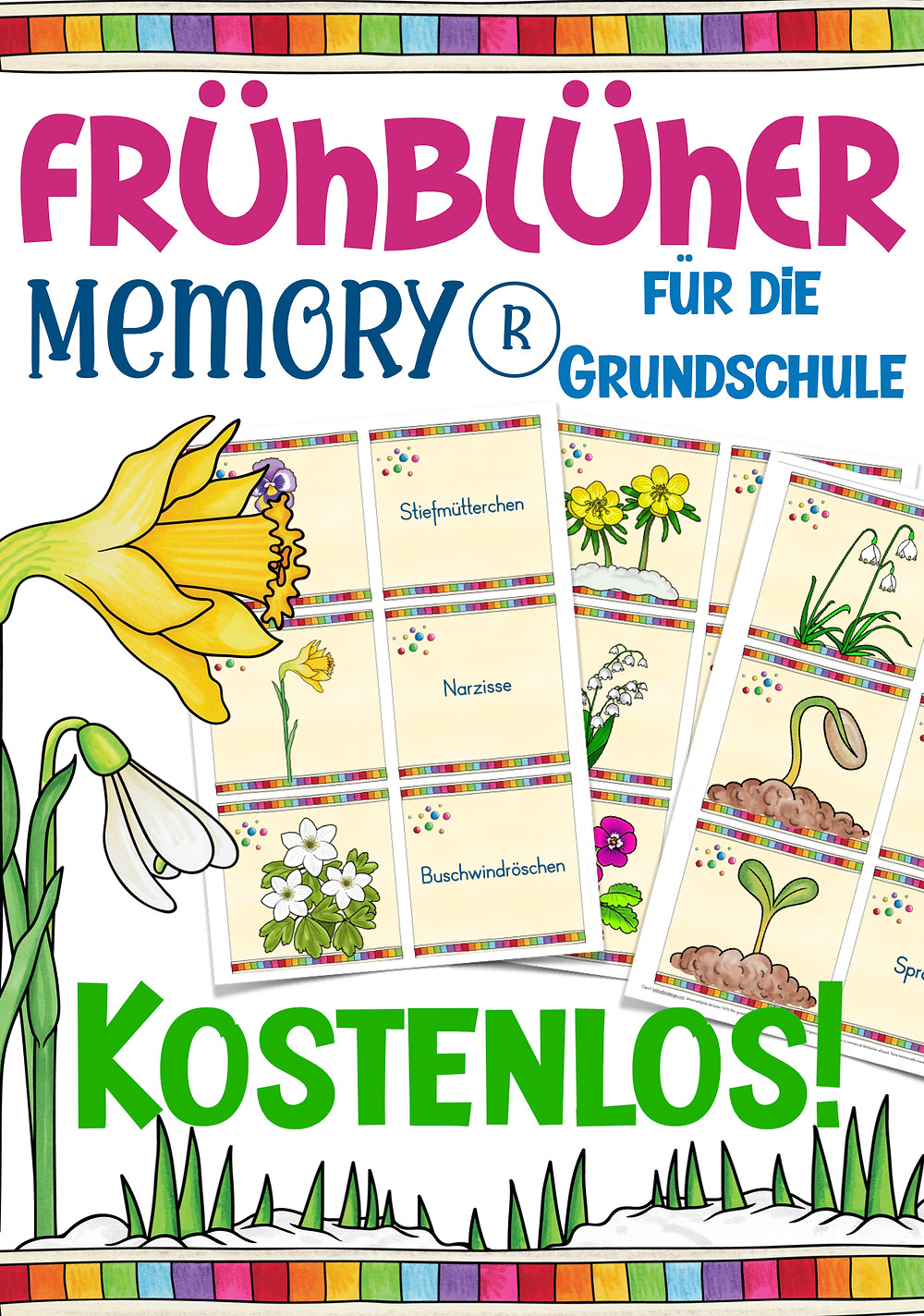 Frühblüher Memory für den Sachunterricht in der Grundschule kostenlos