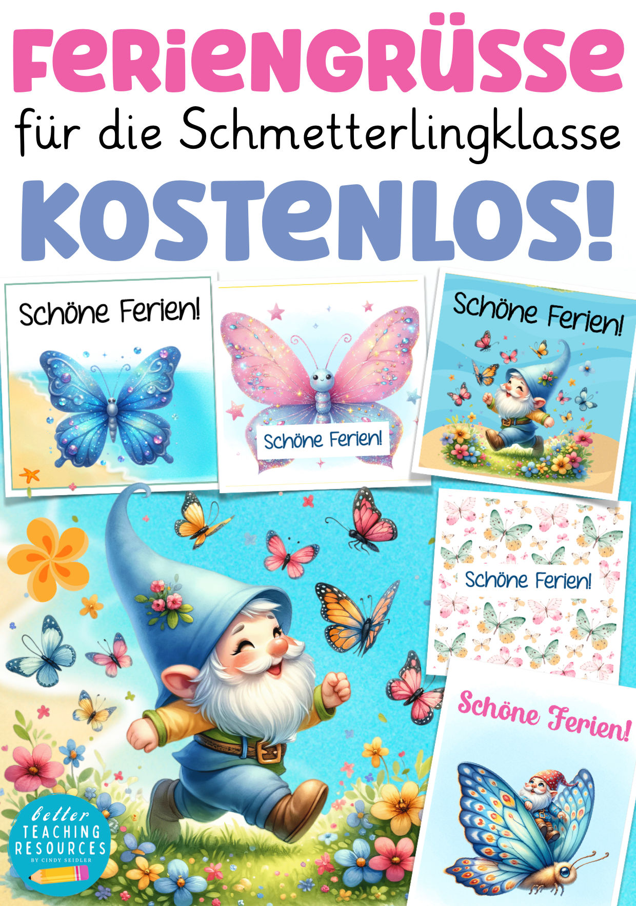 Schmetterlingklasse Feriengrüße – kostenlose Vorlage Klassentier Schmetterling Grundschule Klassenmaskottchen