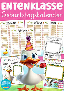 Geburtstagskalender Klassentier Ente / Entenklasse Grundschule Schulanfang Dekoration zur Einschulung Klassenmaskottchen 