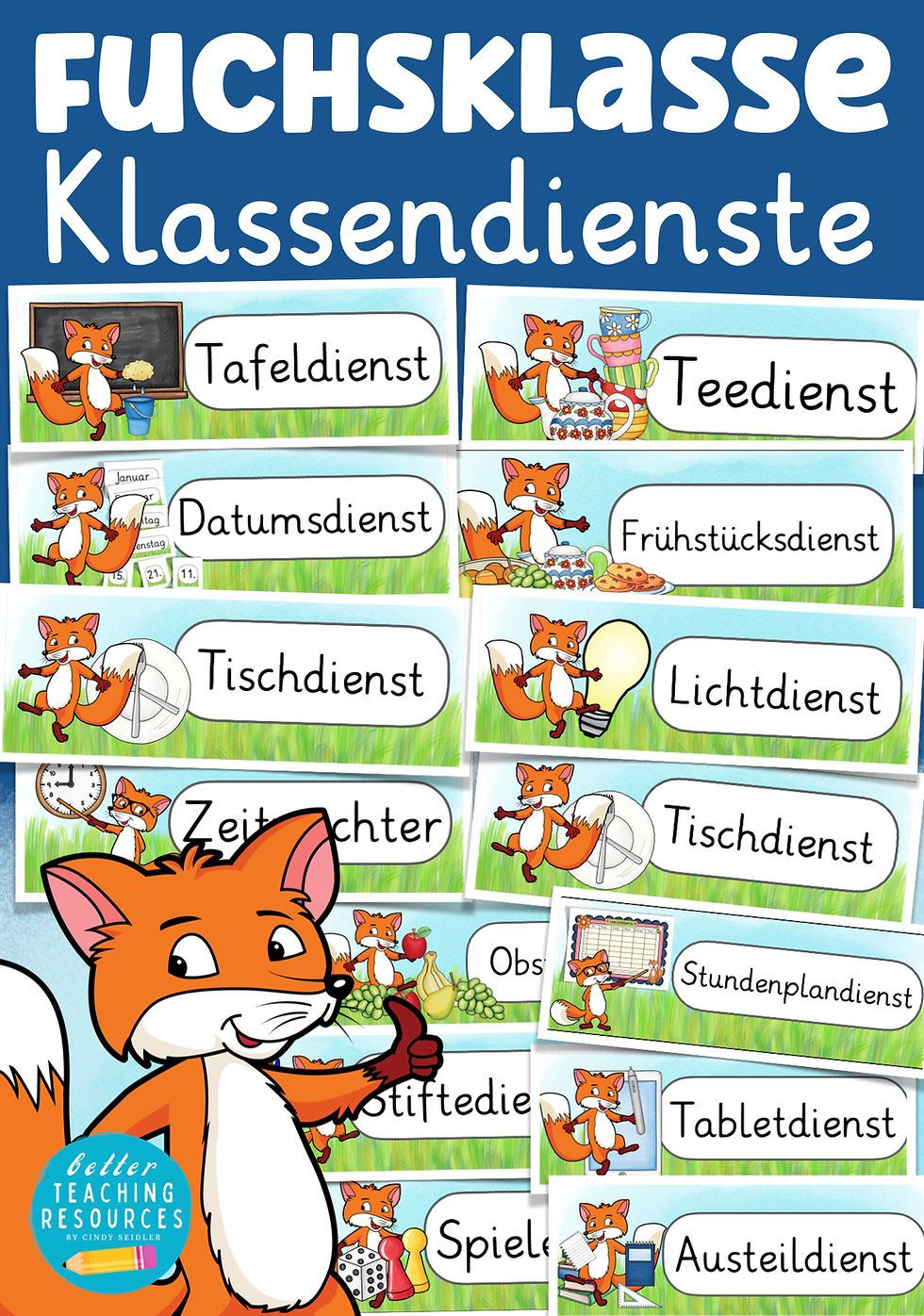 Fuchsklasse Klassendienste Klassentier Fuchs Grundschule Tafelmaterial Klassenzimmer