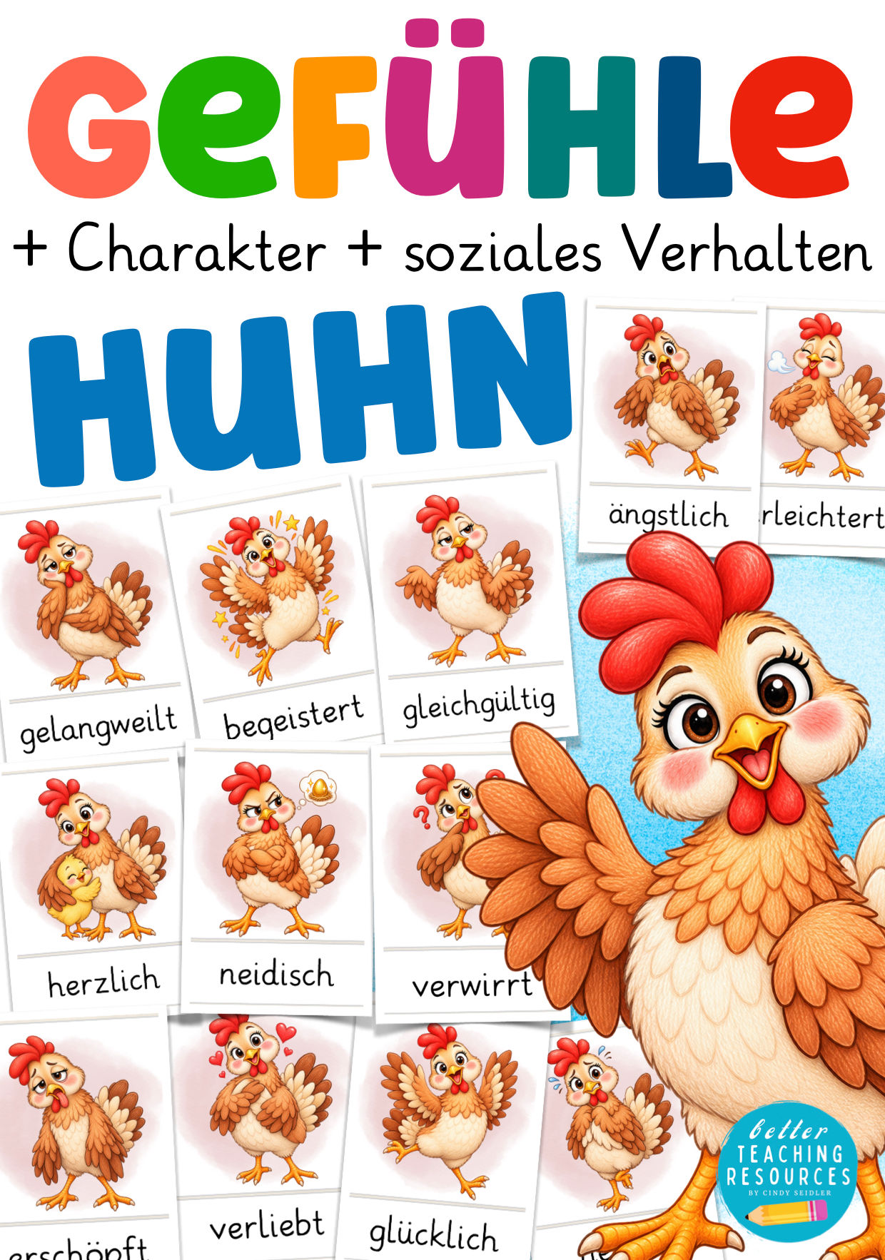 Gefühlskarten Hühnerklasse – Bildkarten mit Klassentier Huhn