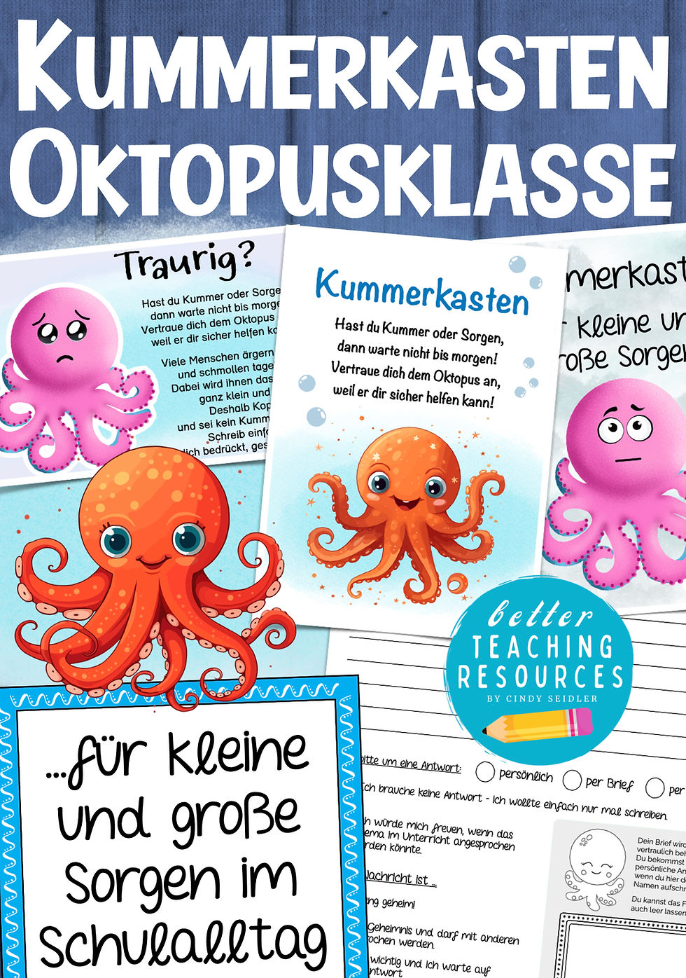 Oktopusklasse Krakenklasse Klassentier Oktopus Kummerkasten Bastelvorlage Grundschule