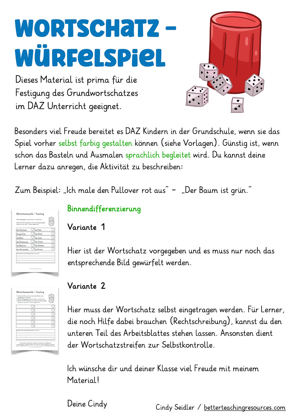 Fasching I Karneval Würfelspiel Wortschatz fördern Deutsch Grundschule Unterrichtsmaterial Grundschule