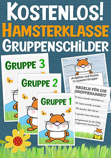 Hamsterklasse Klassentier Hamster in der Grundschule Unterrichtsmaterial kostenlos - Gruppenschilder für die Stationsarbeit 1. Klasse und 2. Klasse gratis