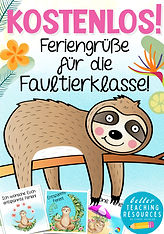 Feriengrüße für die Faultierklasse mit dem Klassentier Faultier.