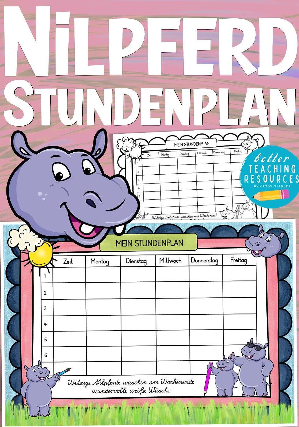 Nilpferdklasse Stundenplan Klassentier Nilpferd PDF Vorlage Grundschule