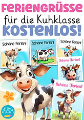 Feriengrüße für die Kuhklasse mit dem Klassentier Kuh.