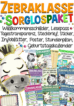 Sorglospaket für die Zebraklasse mit Unterrichtsmaterial zum Klassentier Zebra.