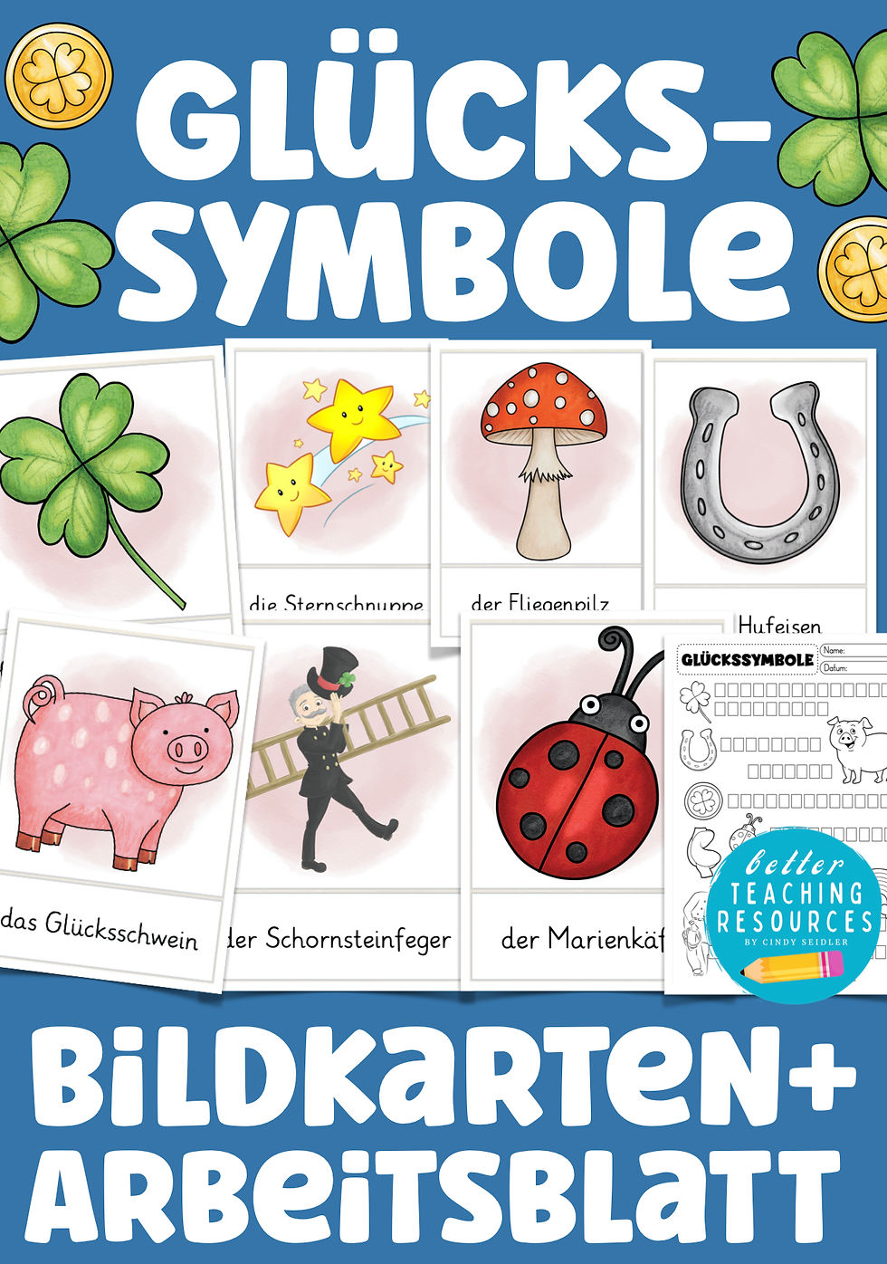 Bildkarten (Bild- und Wortkarten) zum Thema Glück und Glückssymbole - Unterrichtsmaterial  Ethik und Religion