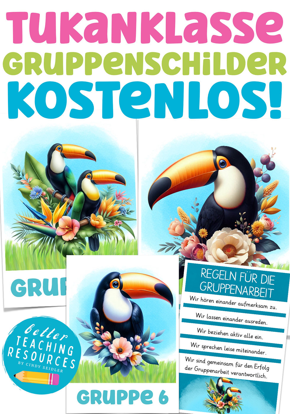 Tukanklasse Feriengrüße – kostenlose Vorlage Klassentier Tukan Klassenmaskottchen Grundschule Material gratis