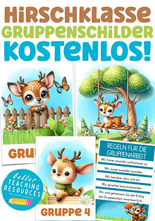 Hirschklasse Klassentier Hirsch in der Grundschule Unterrichtsmaterial kostenlos - Gruppenschilder für die Stationsarbeit 1. Klasse und 2. Klasse gratis