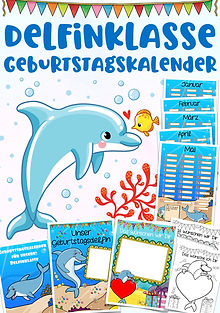 Geburtstagskalender Klassentier Delfin Grundschule Schulanfang Dekoration zur Einschulung Klassenmaskottchen 
