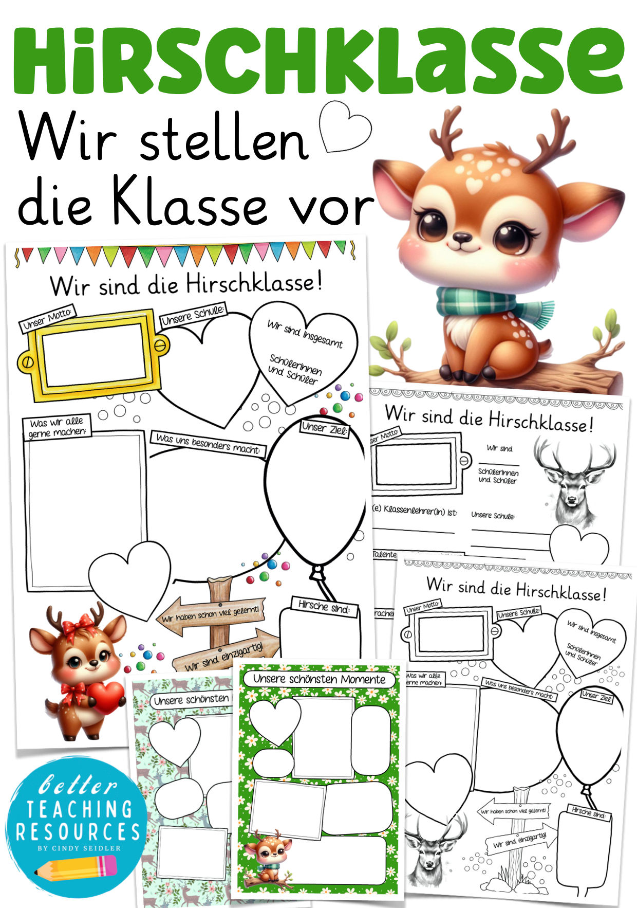 Hirschklasse Klassentier Hirsch Klasse vorstellen Klassenmaskottchen Grundschule Arbeitsblätter