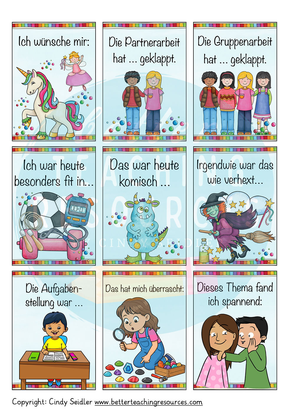 Miniaturbild: Reflexionskarten Grundschule Tafelmaterial und Schülerkärtchen Selbstreflexion