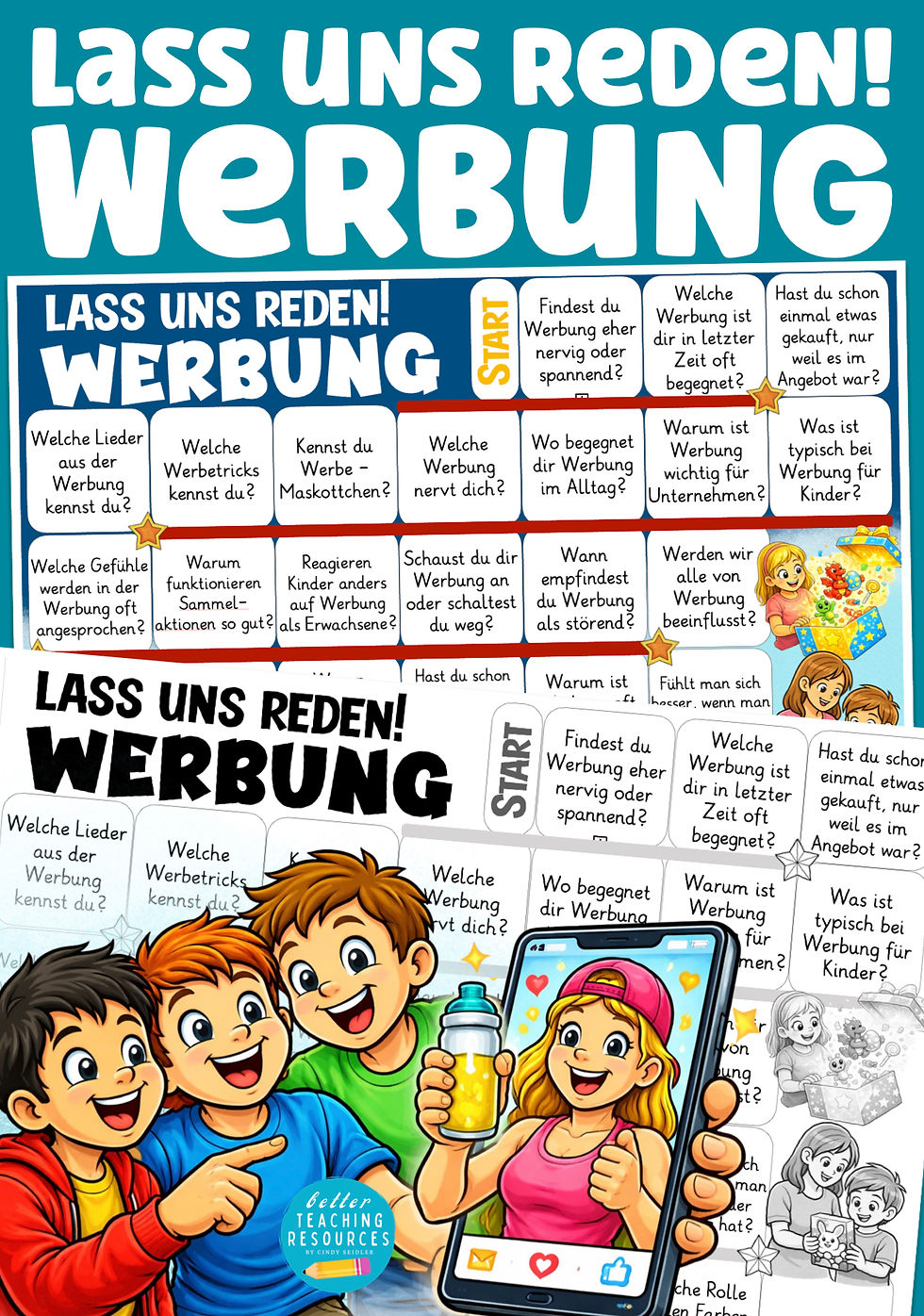 Werbung Medienkompetenz fördern - Spiel Lass uns reden Werbetricks Unterrichtsmaterial für die Grundschule