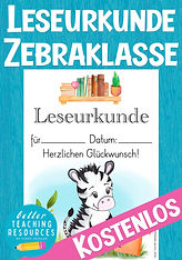 Leseurkunde für die Zebraklasse mit dem Klassentier Zebra.