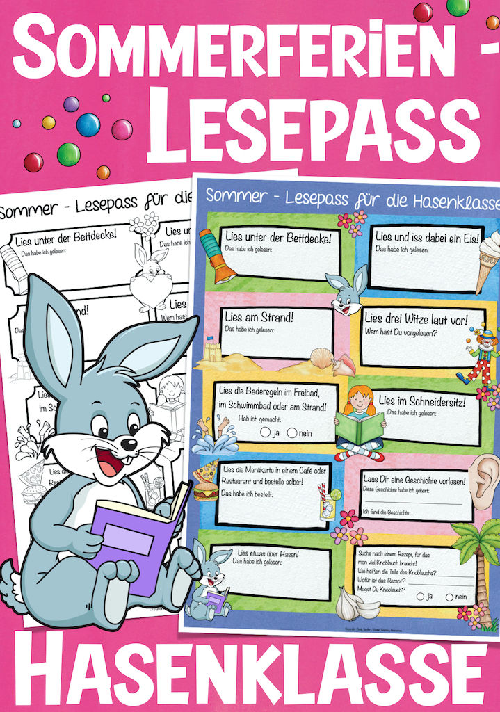 Hasenklasse Klassentier Hase Sommerferien Lesepass Klassenmaskottchen Grundschule