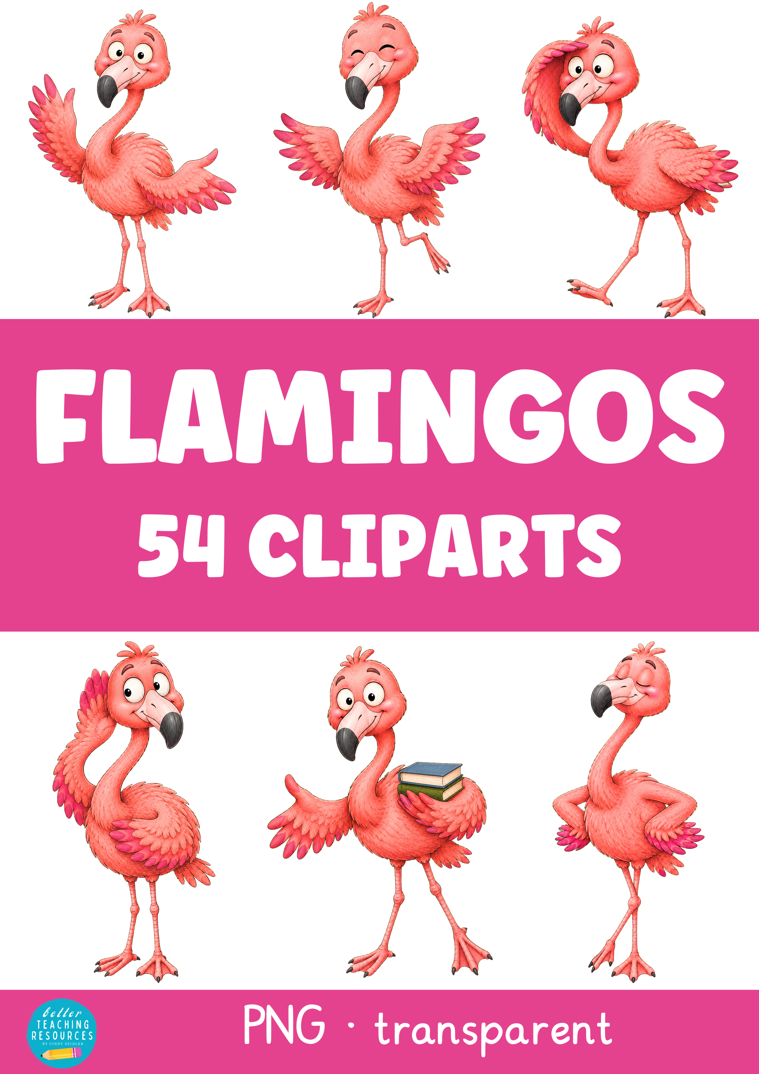 Flamingo Cliparts – 54 PNGs mit Gefühlen für deine Flamingoklasse
