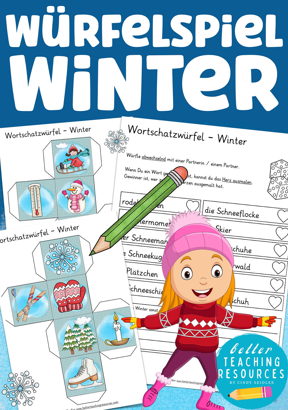 Winter Wortschatz Würfelspiel Bastelvorlage Deutsch + DAZ Grundschule