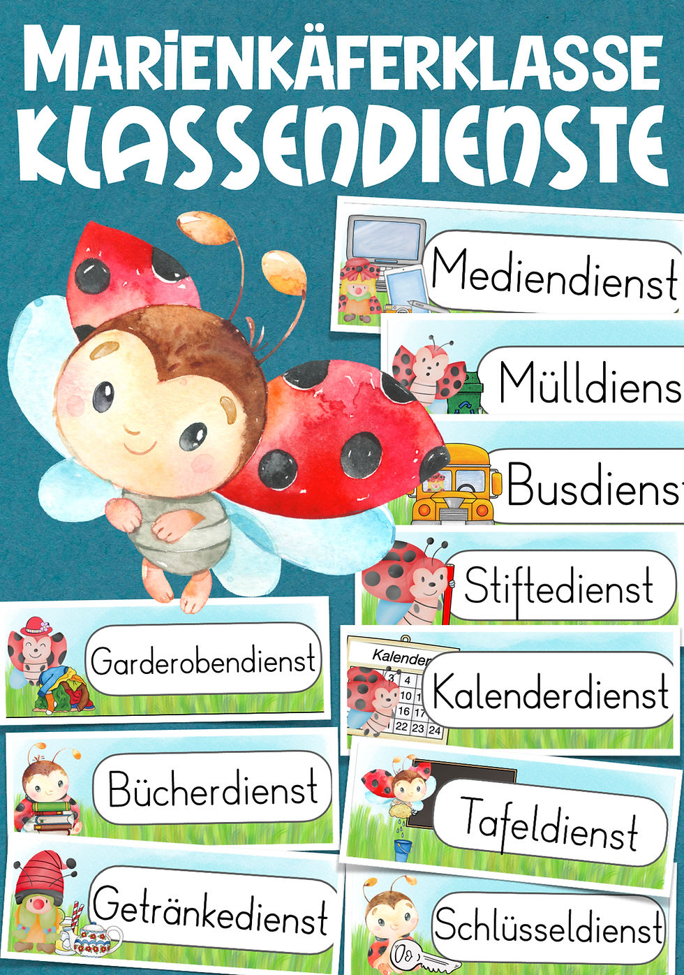 Miniaturbild: Marienkäferklasse Klassentier Marienkäfer  Klassendienste Klassenmaskottchen Grundschule PDF Vorlage