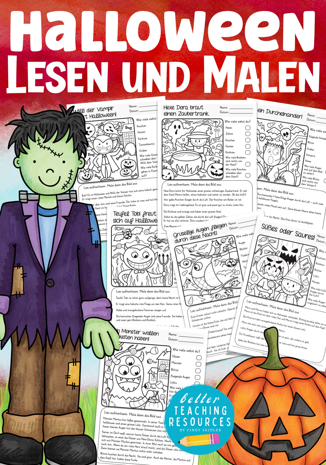 Halloween Lesen und Malen Arbeitsblätter 2. Klasse und 3. Klasse Fördern