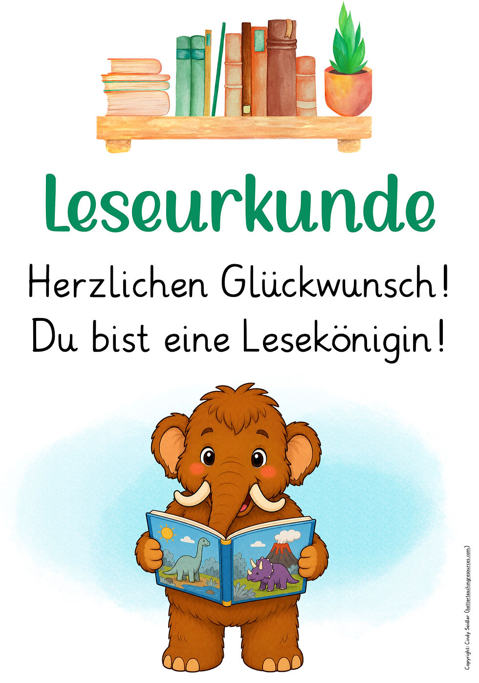 Miniaturbild: Leseurkunde Mammutklasse kostenlos – Klassentier Mammut