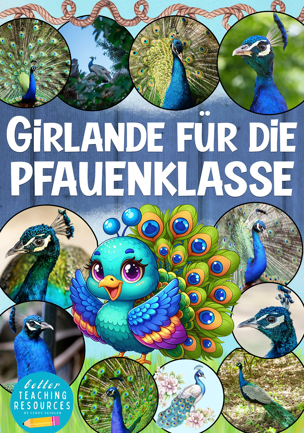 Klassentier Pfau Pfauklasse Girlande Schulanfang Klassenmaskottchen Grundschule Material Pfauenklase
