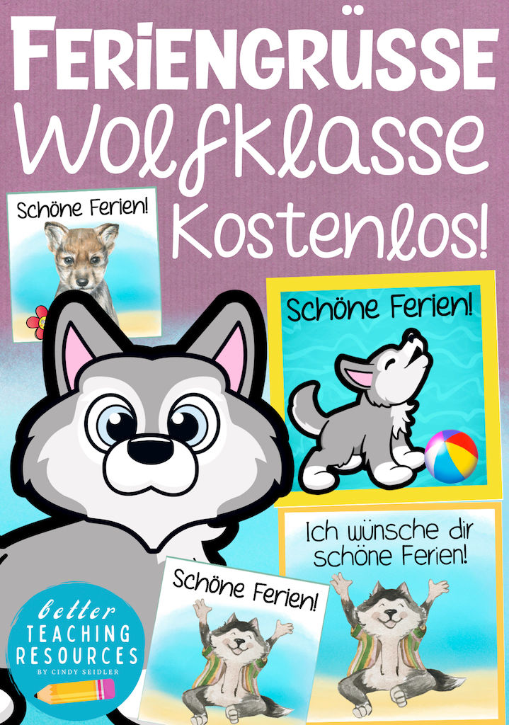 Wolfklasse Feriengrüße – kostenlose Vorlage Klassentier Wolf I Wolfsklasse