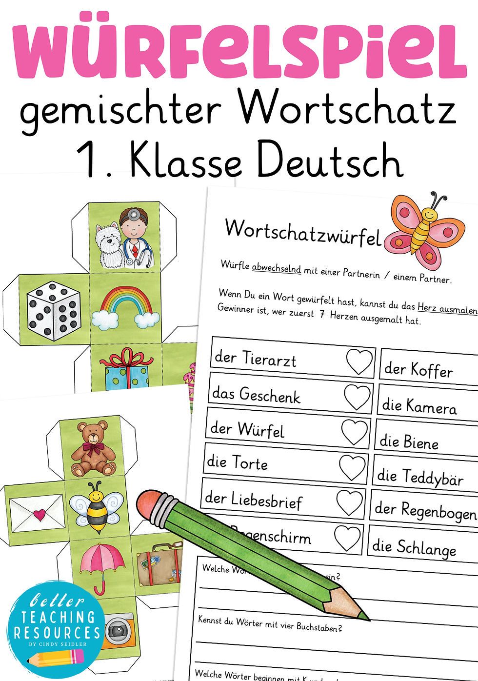 Wortschatz Würfelspiel Bastelvorlage Deutsch + Deutsch als Zweitsprache Bastelvorlage Grundschule