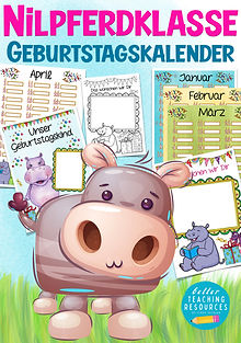 Geburtstagskalender Klassentier Nilpferd Grundschule Schulanfang Dekoration zur Einschulung Klassenmaskottchen 