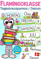 Tagestransparenz für die Flamingoklasse mit dem Klassentier Flamingo.