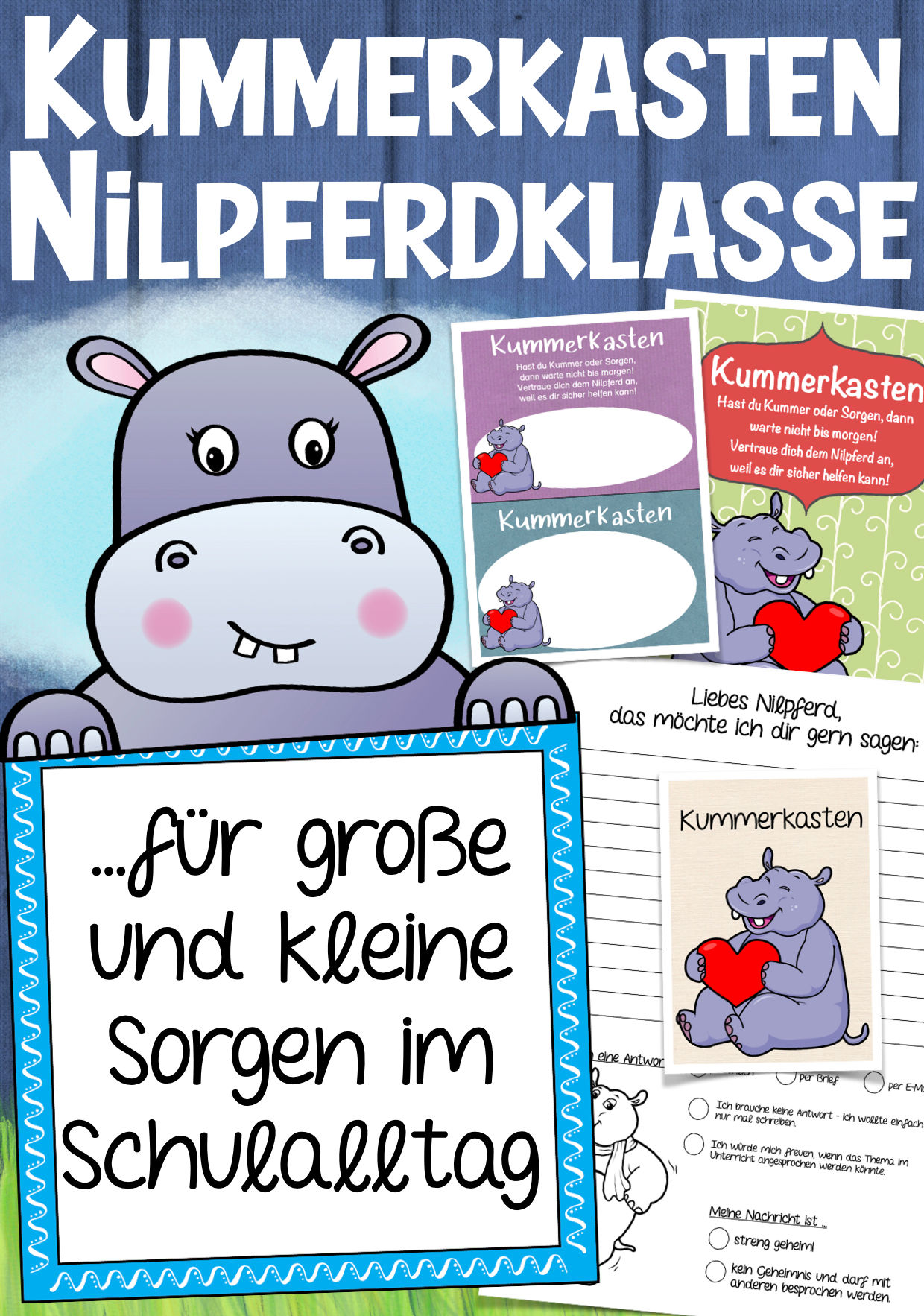 Nilpferdklasse Klassentier Nilpferd Sorgenbox Kummerkasten Grundschule Bastelvorlage