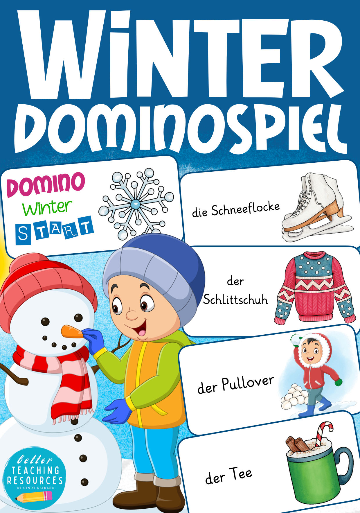 Winter Jahreszeiten Domino Spiel für Deutsch und Deutsch als Zweitsprache in der Grundschule PDF Download Lesen fördern