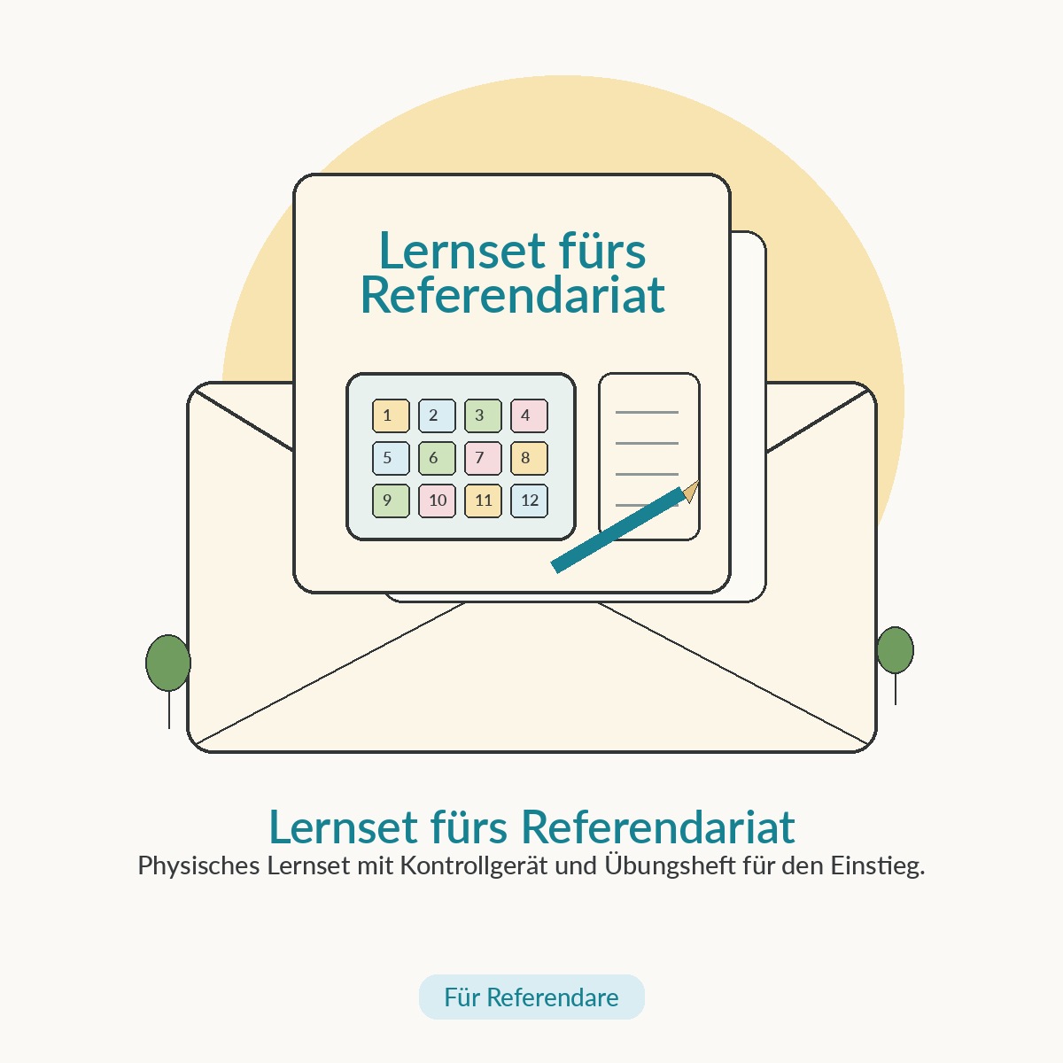Illustration: Lernset mit Kontrollgerät, Zahlenplättchen und Übungsheft – kostenloses Set fürs Referendariat