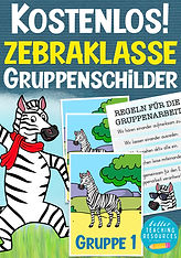 Kostenlose Gruppenschilder für die Zebraklasse mit Klassentier Zebra.