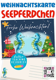 Postkarte Deutsch Grundschule Weihnachten Klassentier Seepferdchen / Seepferdchenklasse