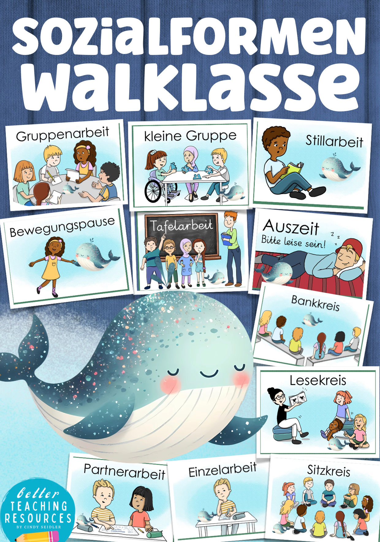 Walklasse Klassentier Wal Sozialformen Klassenmaskottchen Grundschule Tafelmaterial